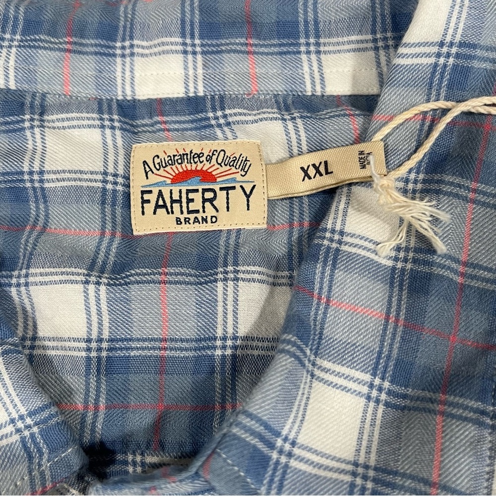 Faherty Men's Blue Harbor Bristol Plaid Shirt tropical cotton shirt size XXL NWT - Picture 4 of 13